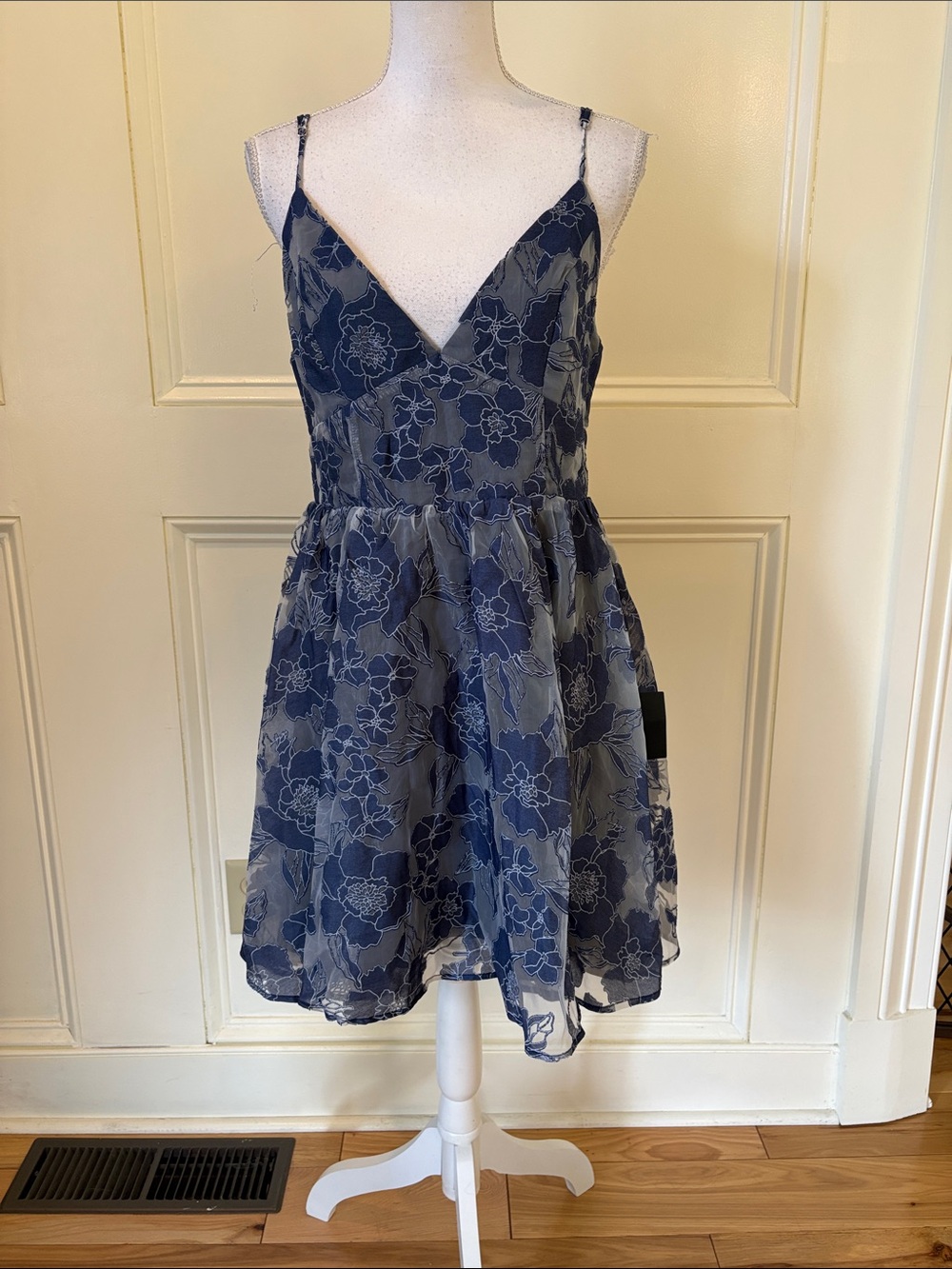 Lulu's Navy & Light Blue Floral Spaghetti-Strap Dress